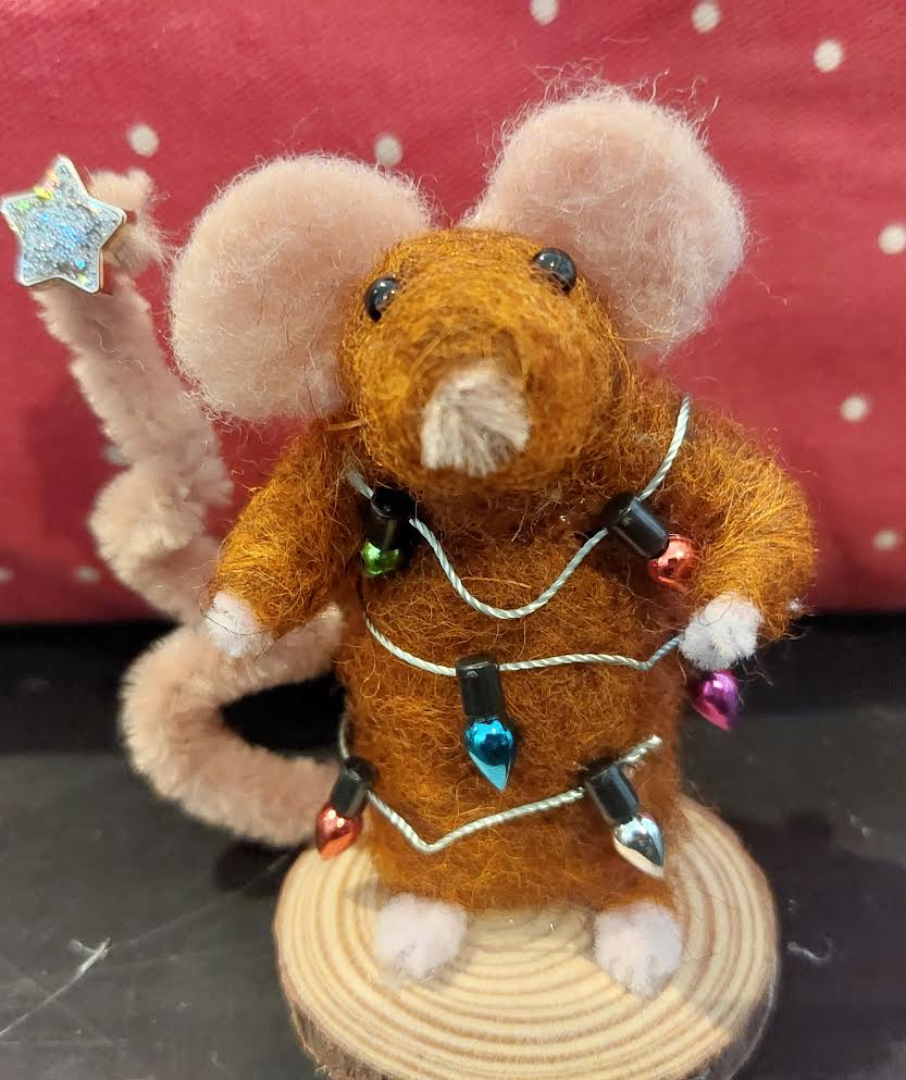 Christmas Tree Lights Mouse - Fairy Fae Handmade Needle Felt Decoration | Buy Online from The Home Crafters