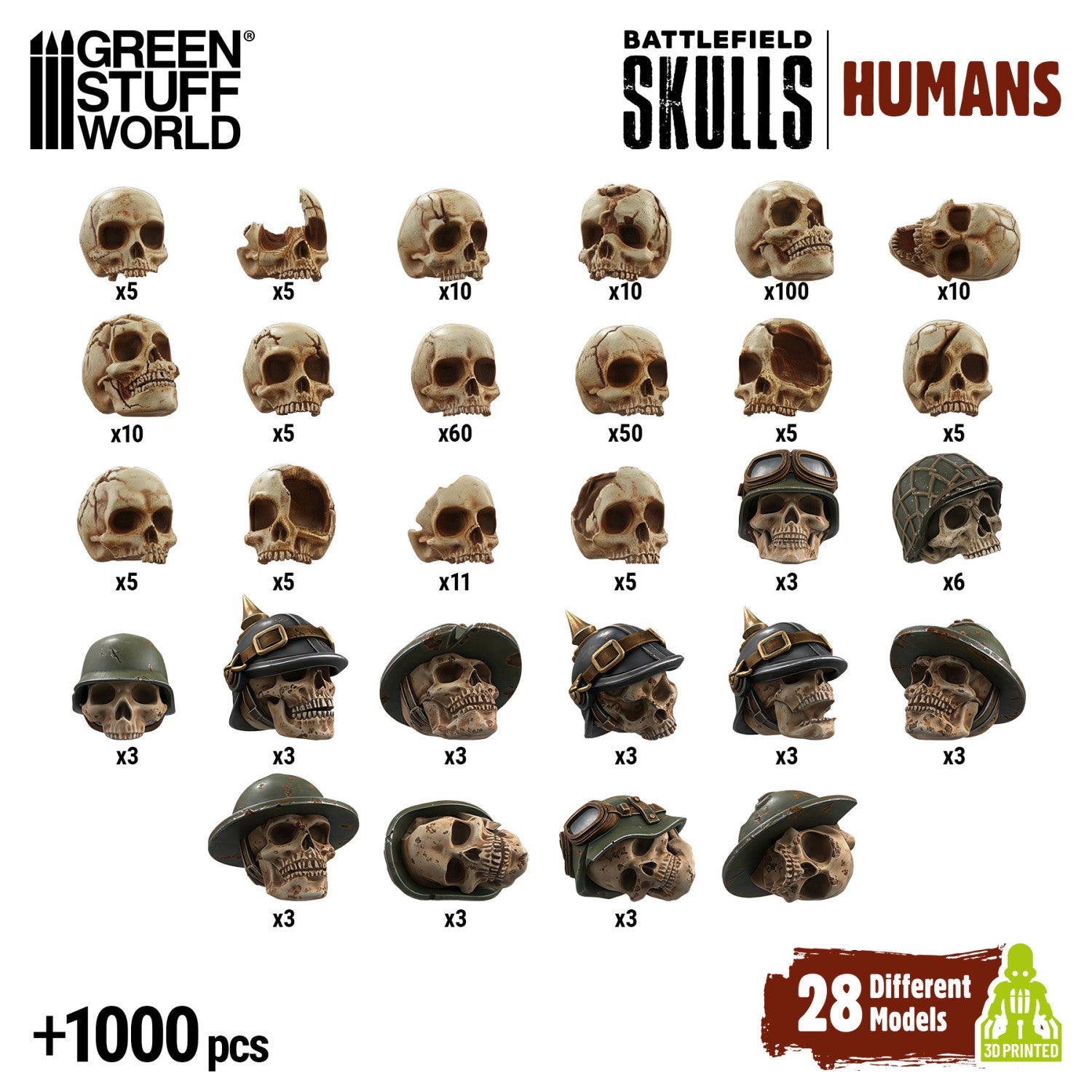 Resin Bits: Skulls & Bones - 1:48-1:35 Battlefield Skulls - 1000pc | Buy Online from The Home Crafters