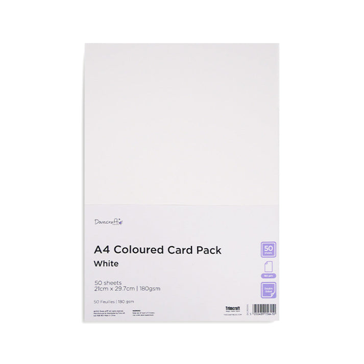 Dovecraft 180gsm A4 Coloured Card - White: 50pk