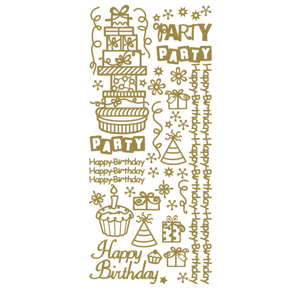 Happy Birthday Party Hats, Cakes & Presents Peeloff Stickers