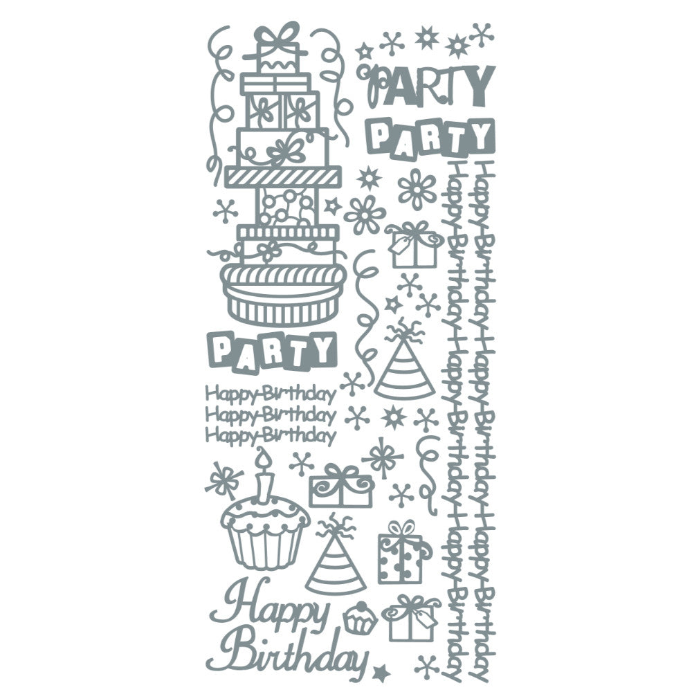 Happy Birthday Party Hats, Cakes & Presents Peeloff Stickers