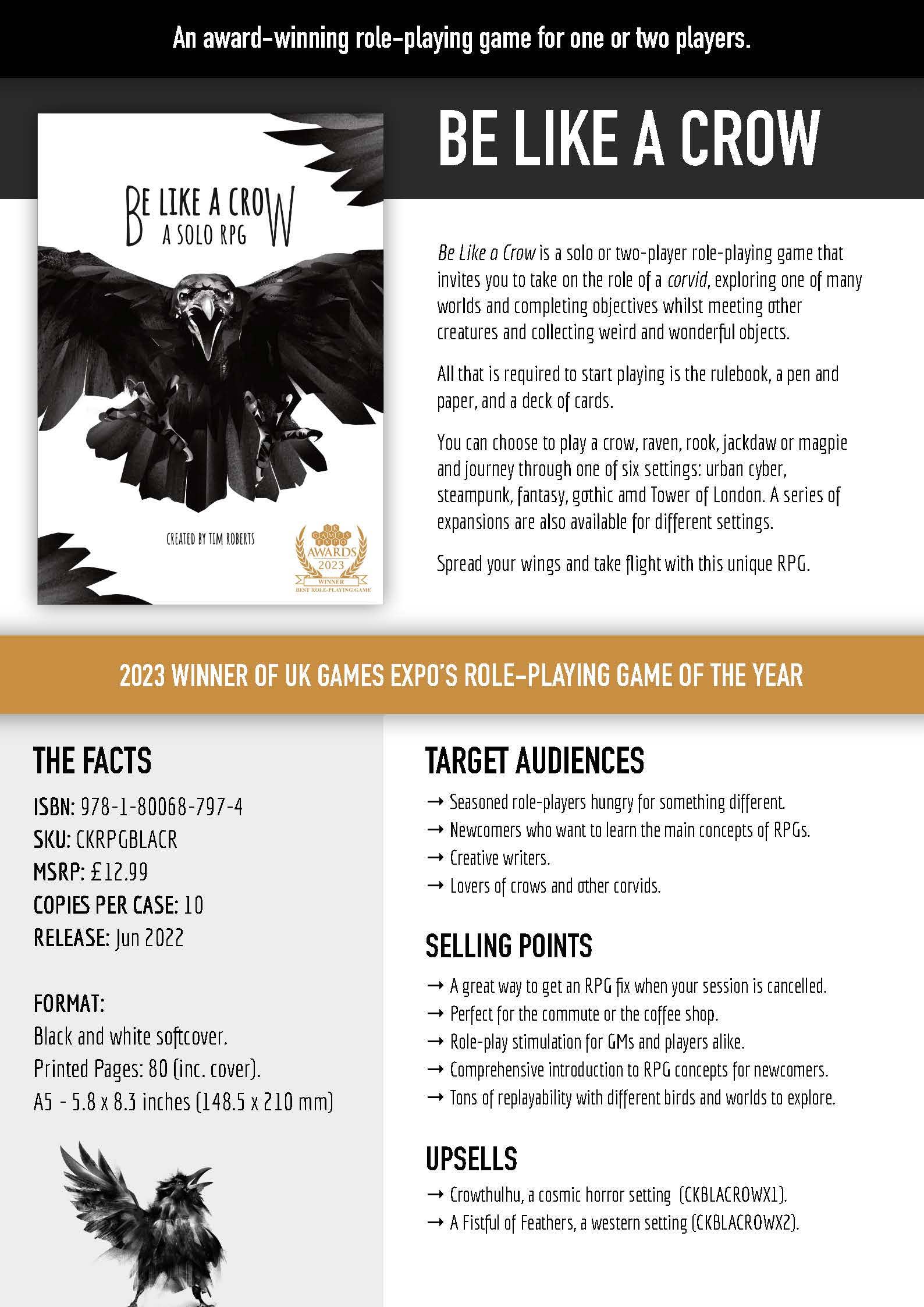 Be Like a Crow Rulebook - Solo TTRPG | Buy Online from The Home Crafters