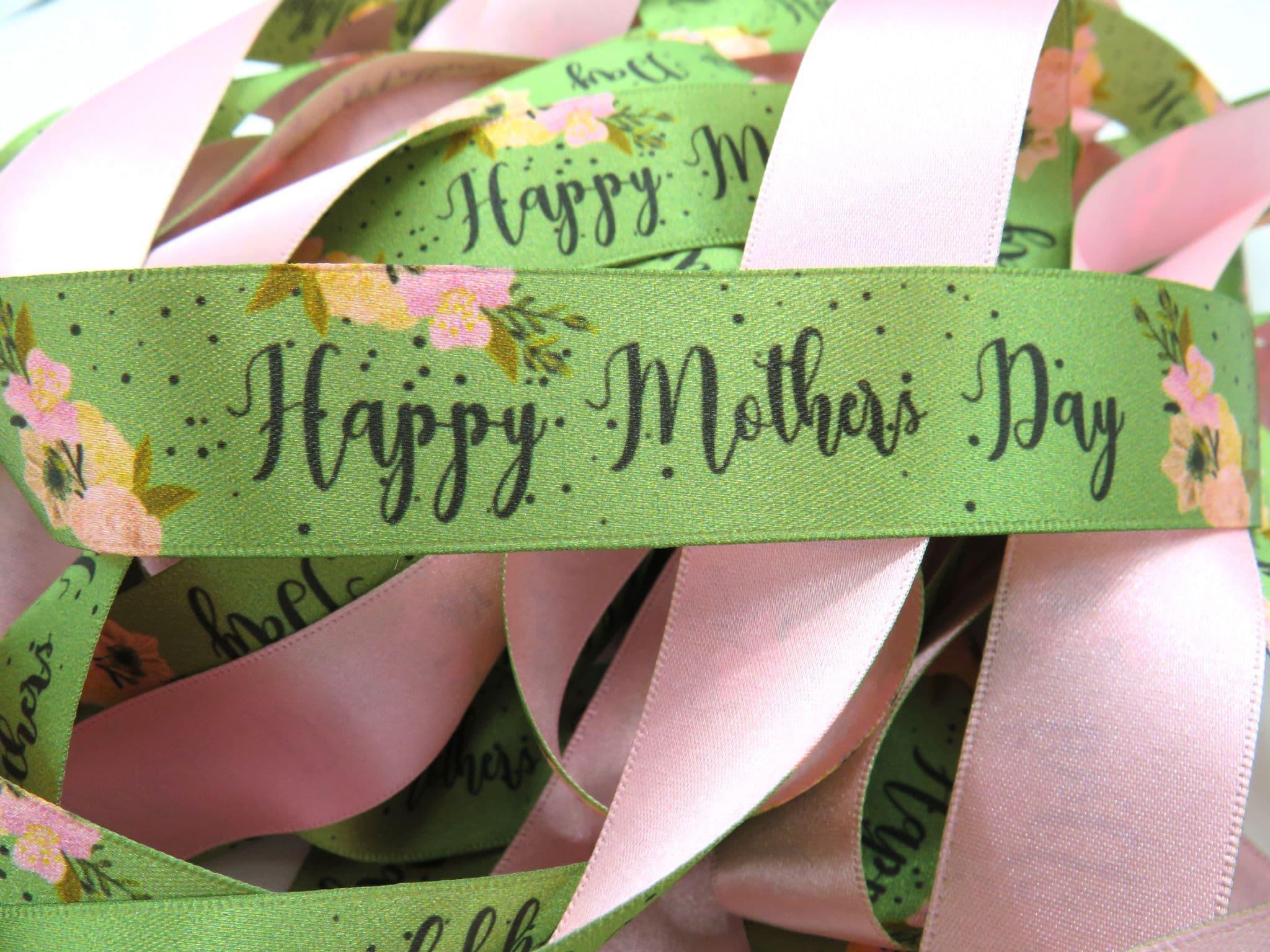 Ribbon - Happy Mother's Day Cursive Floral: 25mm