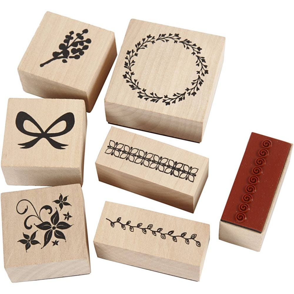 Wooden Mounted Rubber Stamp Set: Festive Nature - 7pc