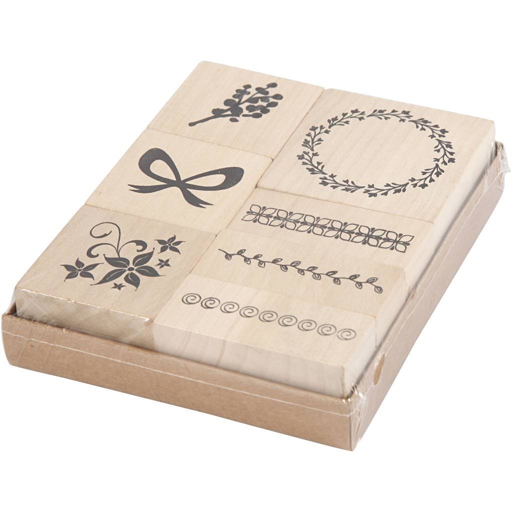 Wooden Mounted Rubber Stamp Set: Festive Nature - 7pc
