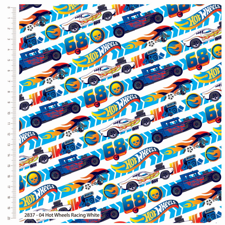 100% Cotton Licensed Fabric - Hot Wheels Racing White - 43"
