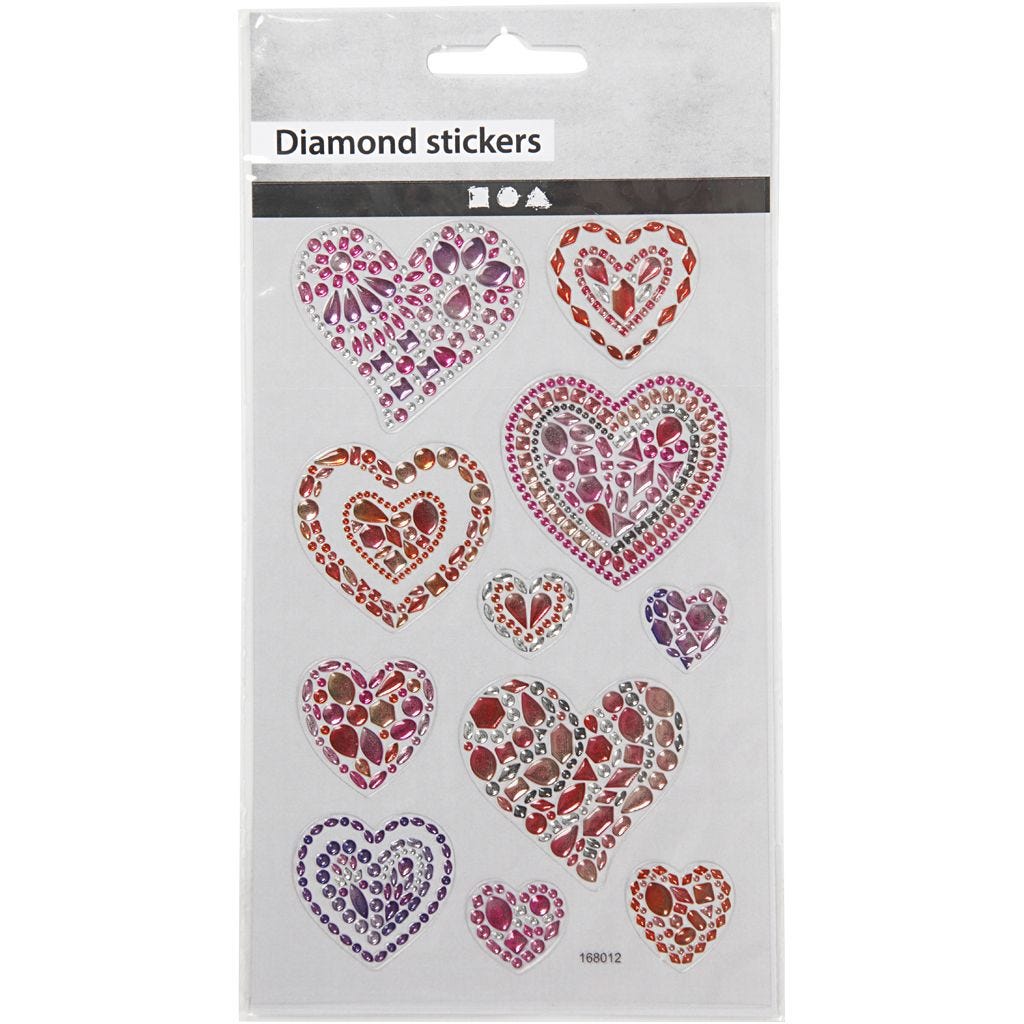 Diamante Gem Heart Shaped Stickers - one sheet