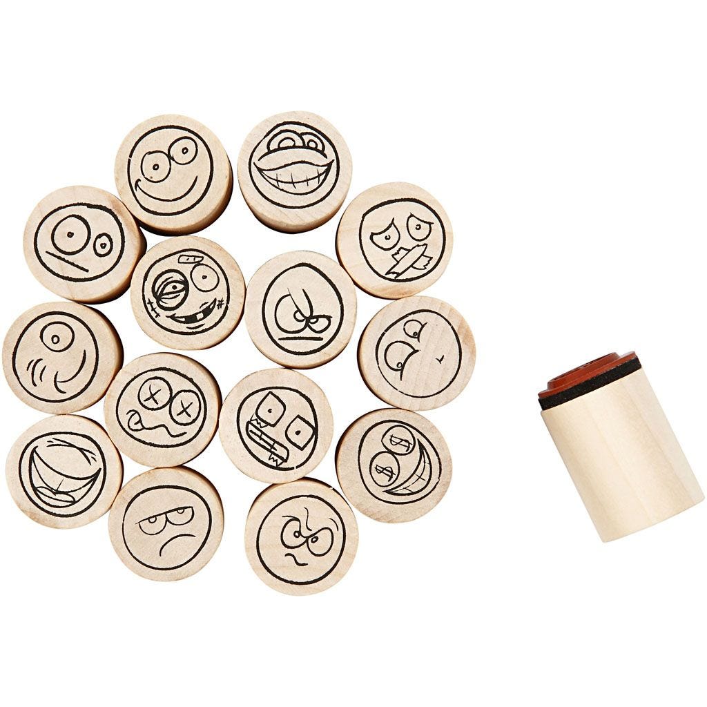 Deco Art Mini Rubber Stamps: Smiley Emoji Faces - 15pc