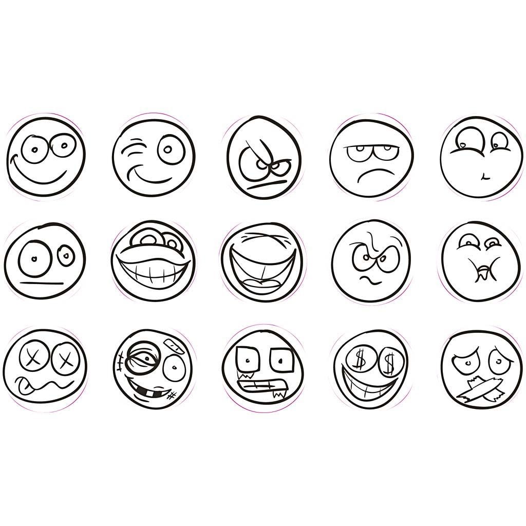 Deco Art Mini Rubber Stamps: Smiley Emoji Faces - 15pc