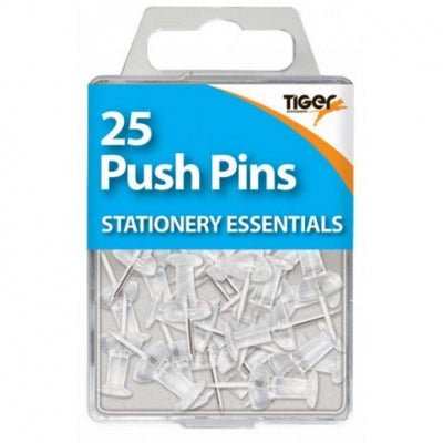 Tiger Essential 25 Push Pins Clear | Buy Online from The Home Crafters