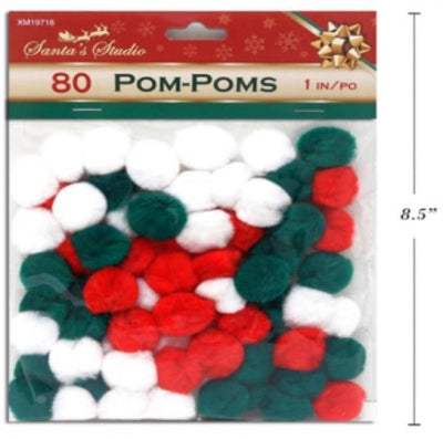 Pom Poms 80 Pack (assorted festive colours)