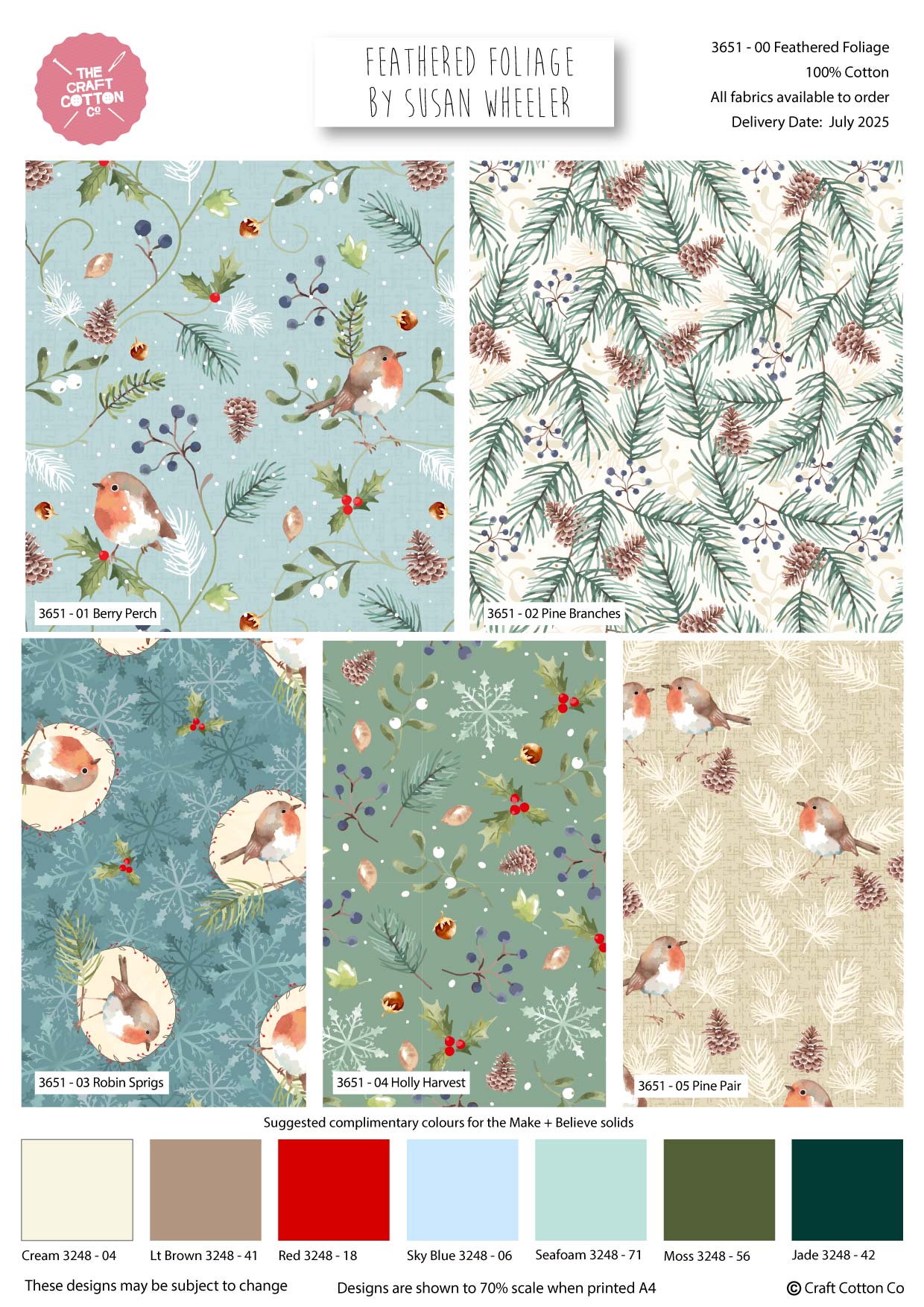 100% Cotton 5pc Festive Fat Quarter Bundle - Feathered Foliage | Buy Online from The Home Crafters