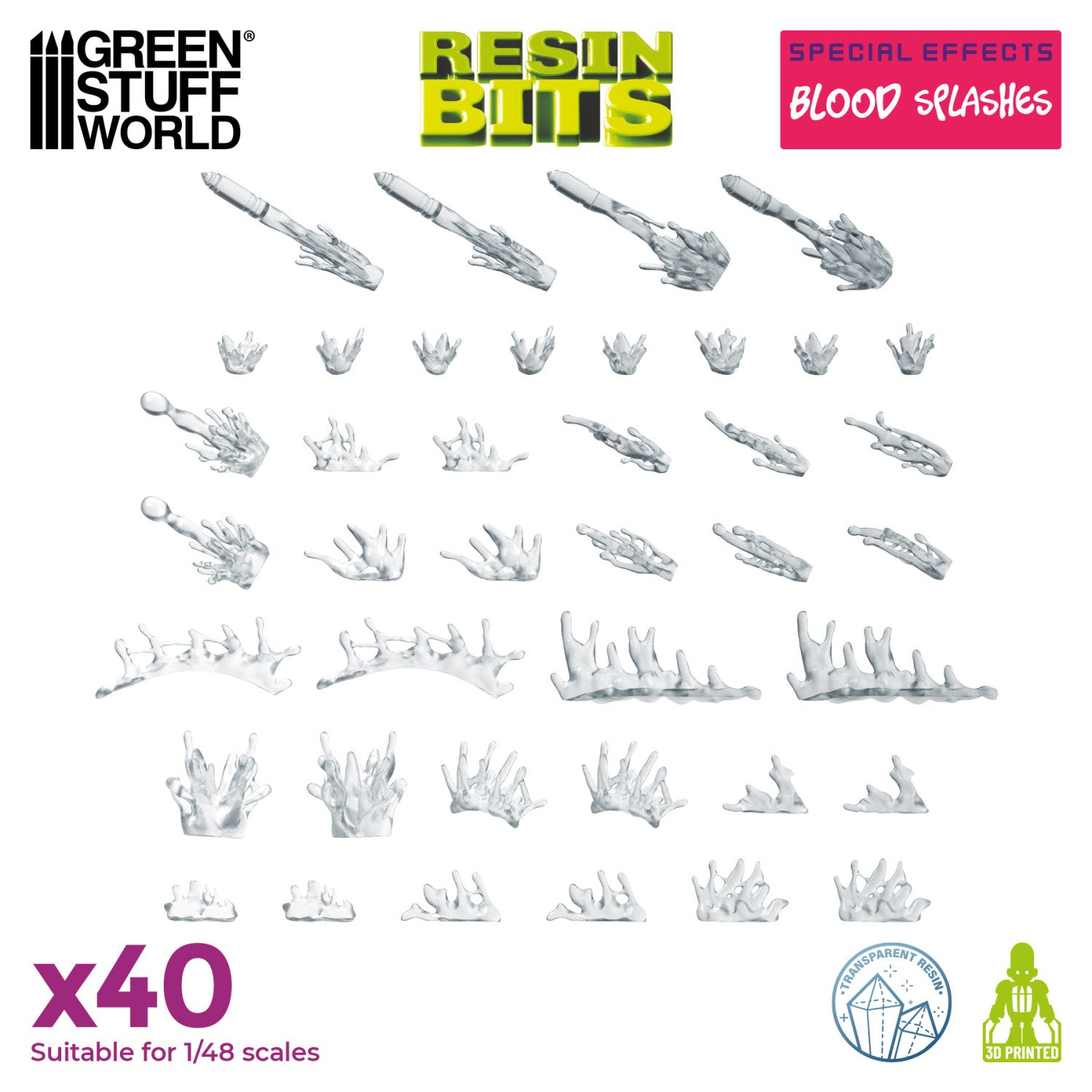 Resin Bits: Special Effects - 1:48 Blood Splashes - 40pc