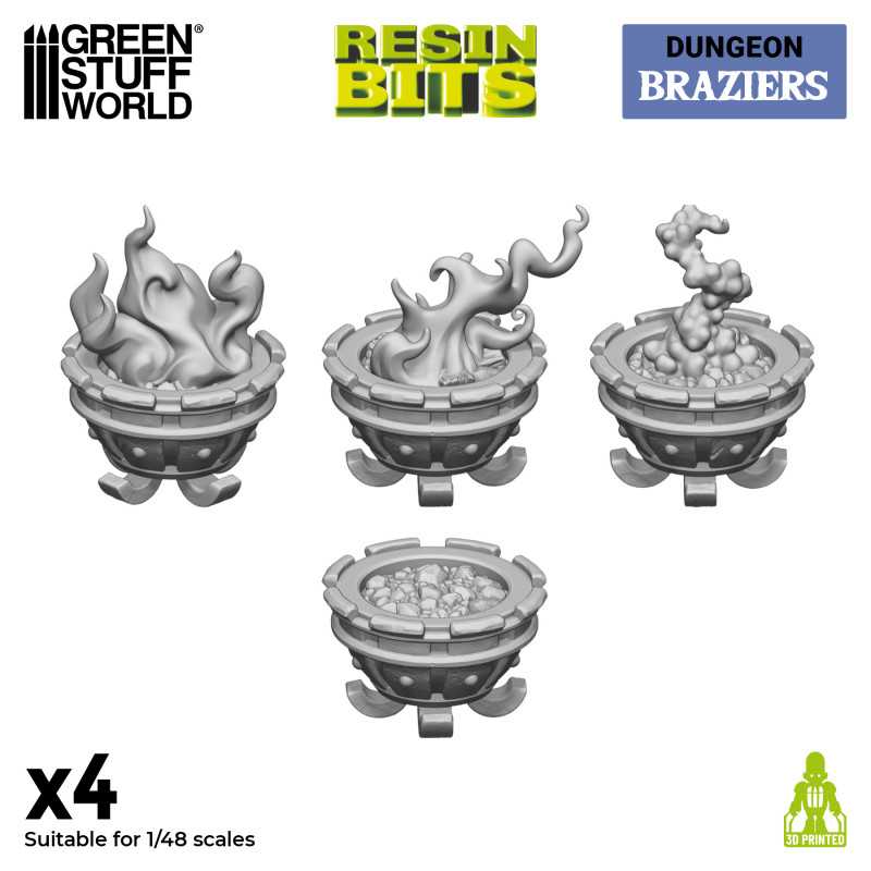 Green Stuff World: 3d Printed Resin Bits Scenery - 1:48 Dungeon Braziers - 4pc | Buy Online from The Home Crafters