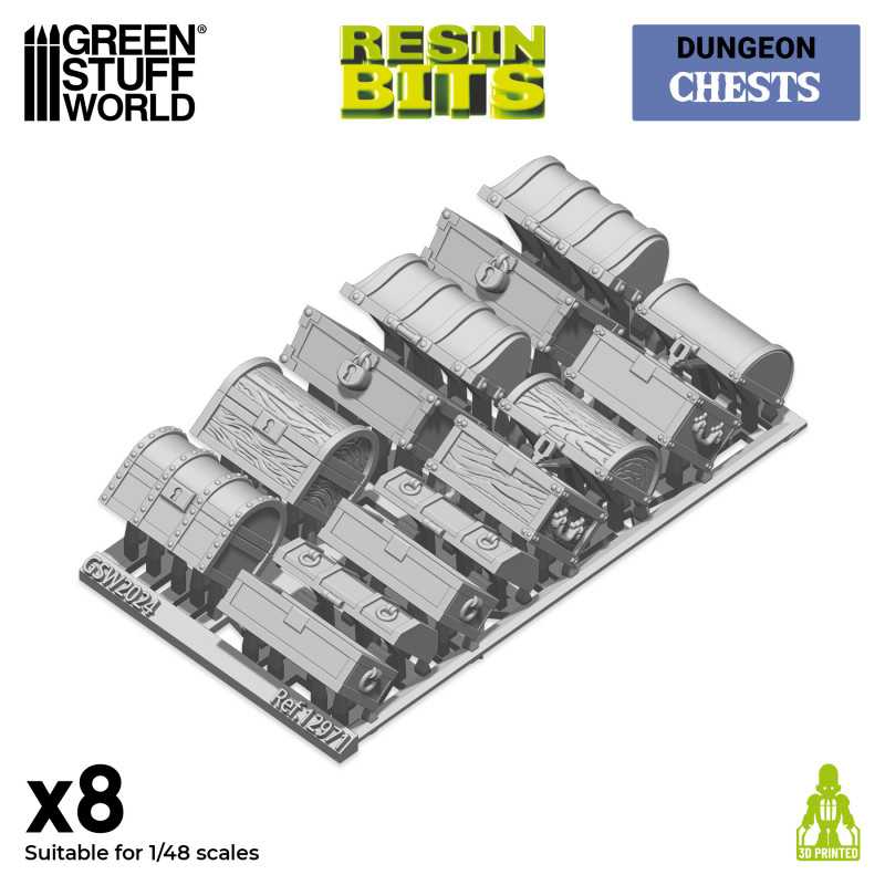 Green Stuff World: 3d Printed Resin Bits Scenery - 1:48 - 1:35 Dungeon Treasure Chests - 8pc | Buy Online from The Home Crafters
