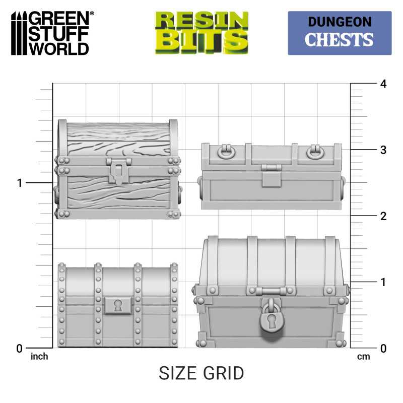 Green Stuff World: 3d Printed Resin Bits Scenery - 1:48 - 1:35 Dungeon Treasure Chests - 8pc | Buy Online from The Home Crafters