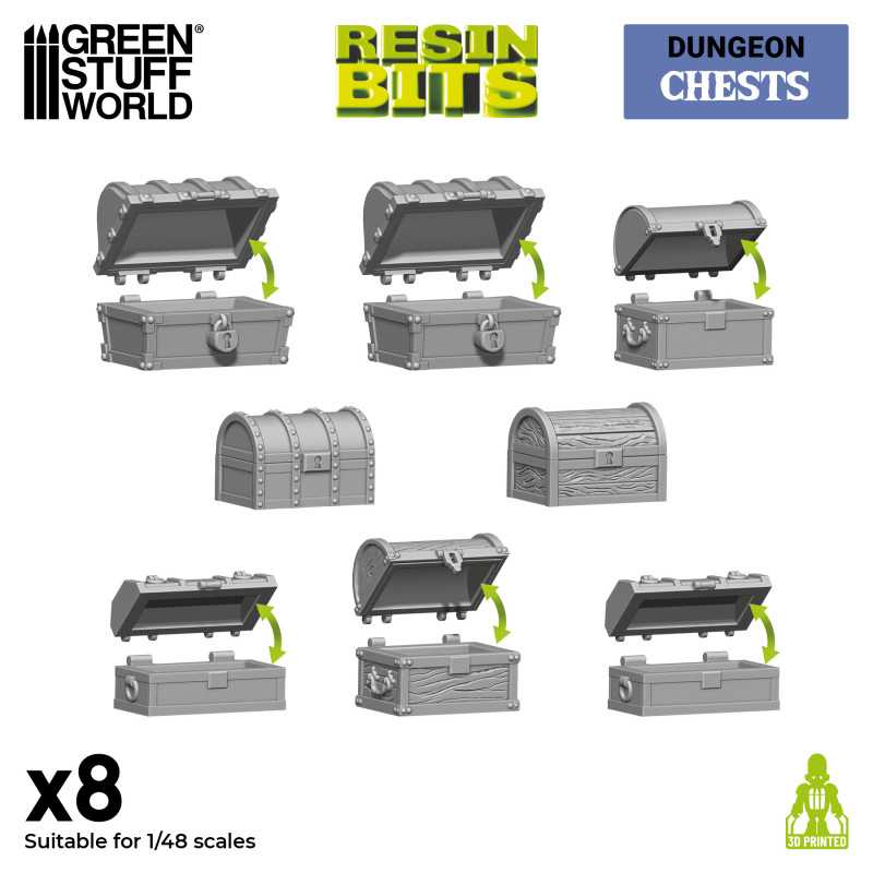 Green Stuff World: 3d Printed Resin Bits Scenery - 1:48 - 1:35 Dungeon Treasure Chests - 8pc | Buy Online from The Home Crafters