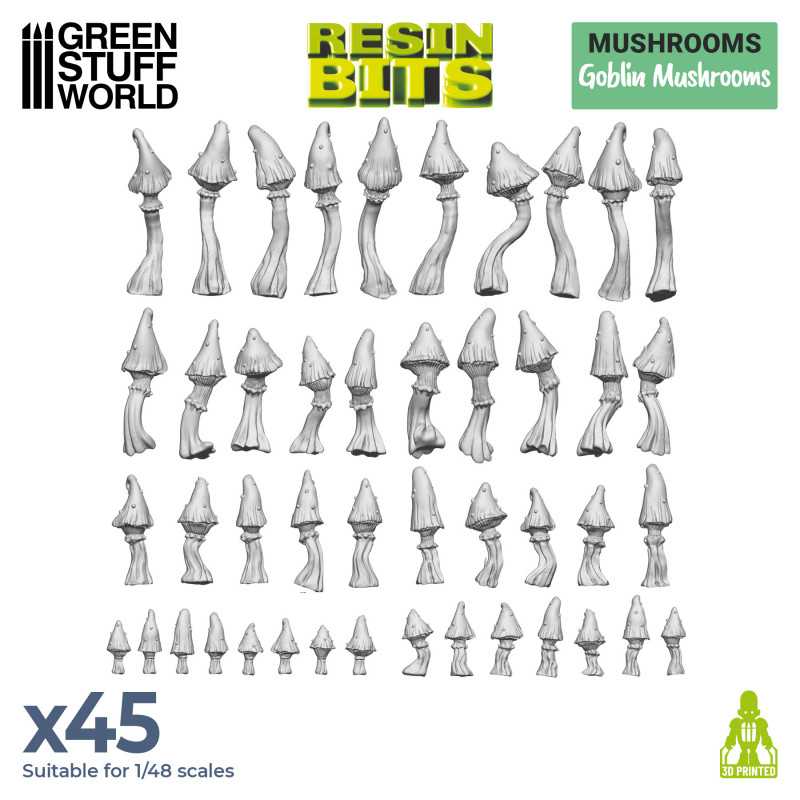 Green Stuff World: 3d Printed Resin Bits Scenery - 1:48 Goblin Mushrooms - 45pc | Buy Online from The Home Crafters