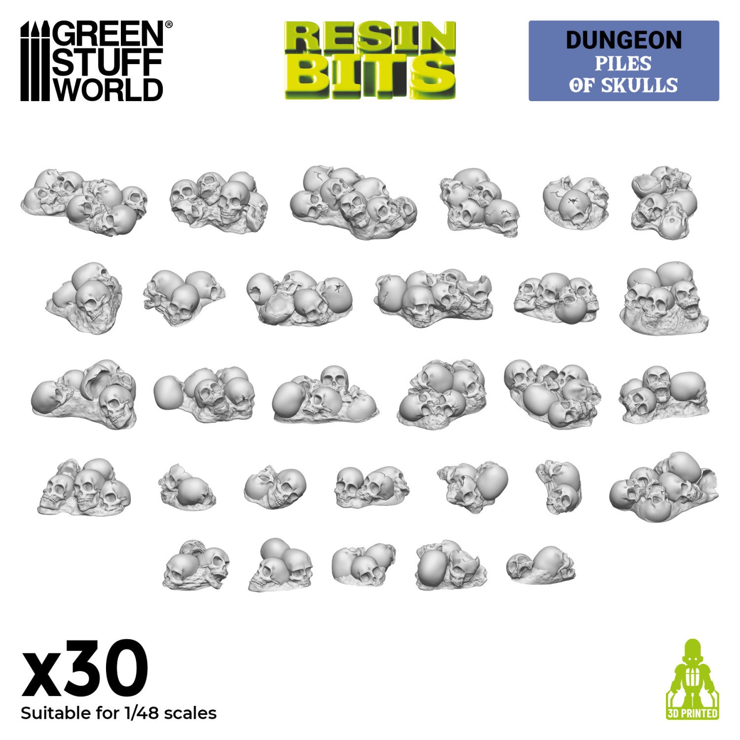 Resin Bits: Skulls & Bones - 1:48 Piles of Skulls - 30pc | Buy Online from The Home Crafters