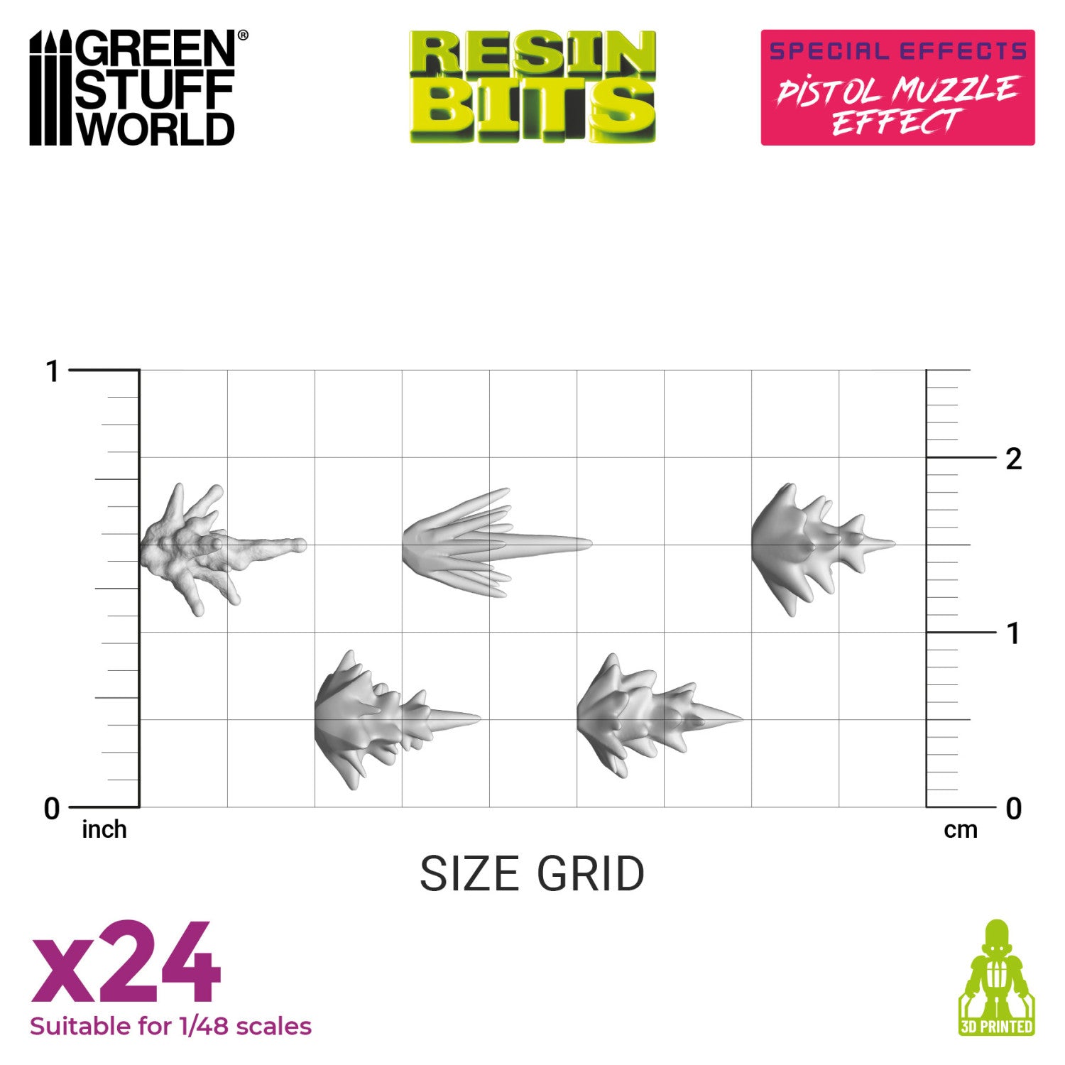 Resin Bits: Special Effects - 1:48 Pistol Muzzle Flash - 24pc
