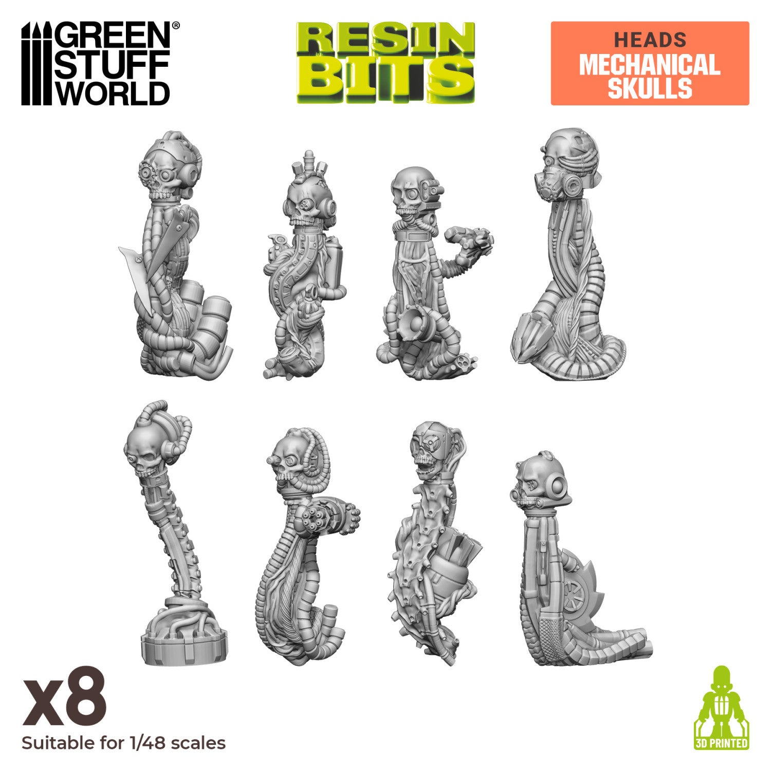 Resin Bits: Skulls & Bones - 1:48 Mechanical Servo Skulls - 8pc | Buy Online from The Home Crafters