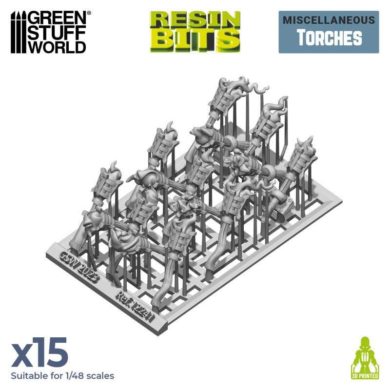 Green Stuff World: 3d Printed Resin Bits Scenery - 1:48 - 1:35 Dungeon Wall Torches - 15pc | Buy Online from The Home Crafters