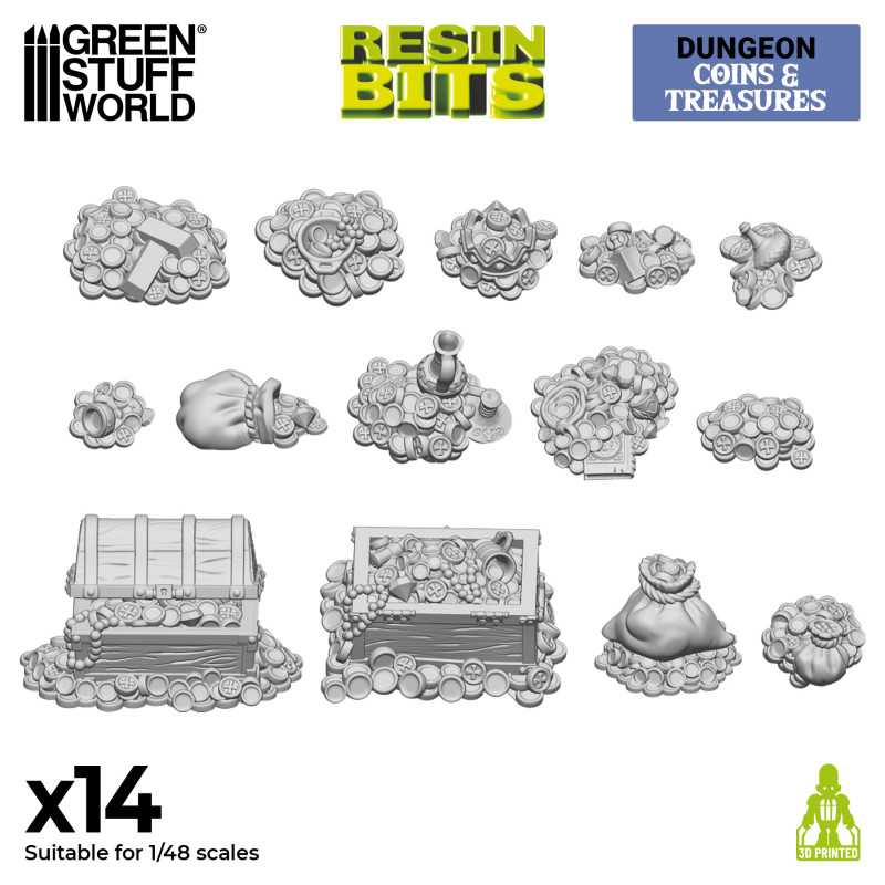 Green Stuff World: 3d Printed Resin Bits Scenery - 1:48 - 1:35 Treasure Pieces - 14pc | Buy Online from The Home Crafters