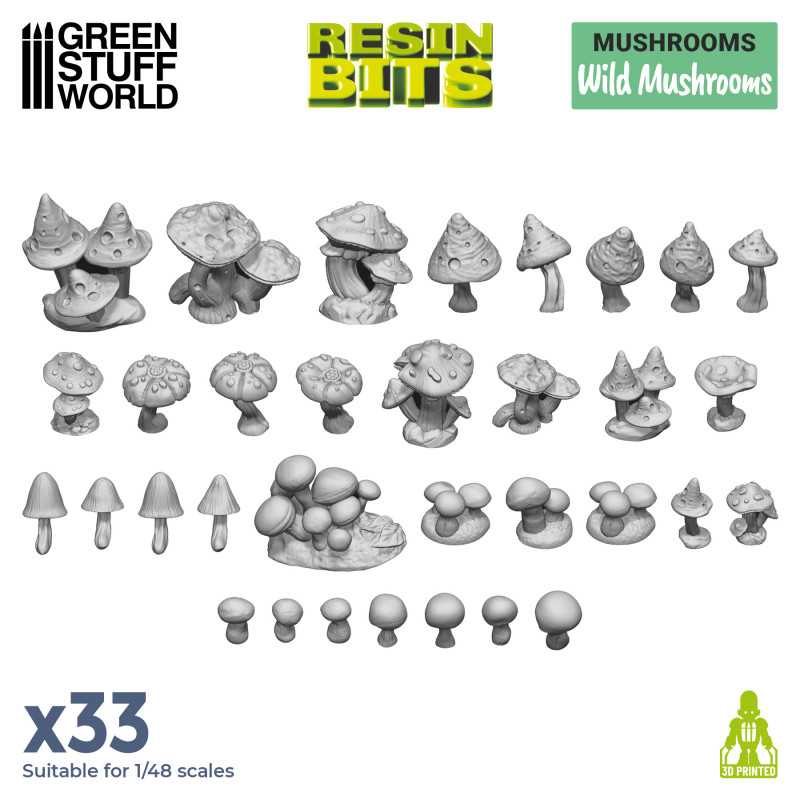 Green Stuff World: 3d Printed Resin Bits Scenery - 1:48 Wild Mushrooms - 33pc | Buy Online from The Home Crafters