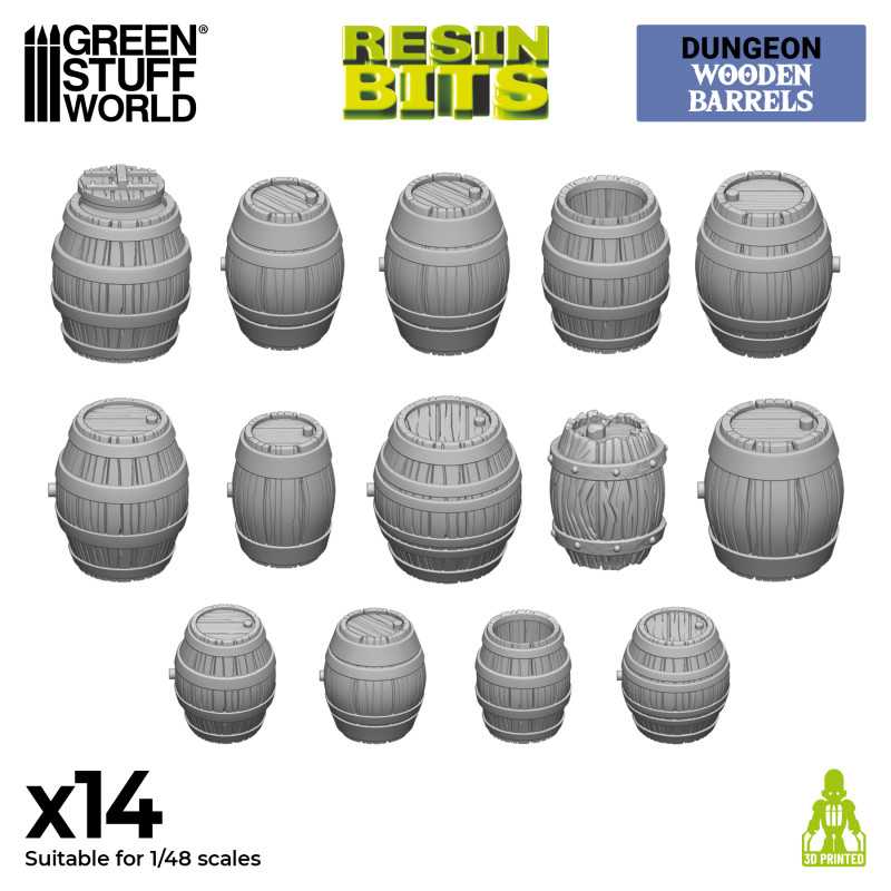 Green Stuff World: 3d Printed Resin Bits Scenery - 1:48 Wooden Barrels - 14pc | Buy Online from The Home Crafters