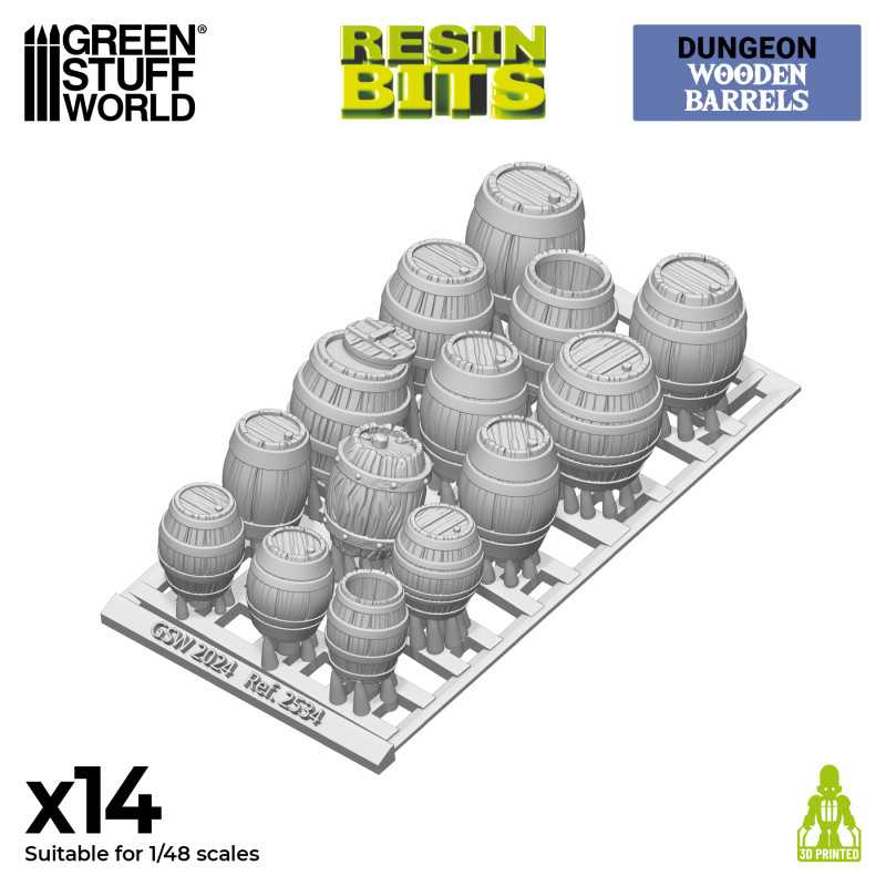 Green Stuff World: 3d Printed Resin Bits Scenery - 1:48 Wooden Barrels - 14pc | Buy Online from The Home Crafters