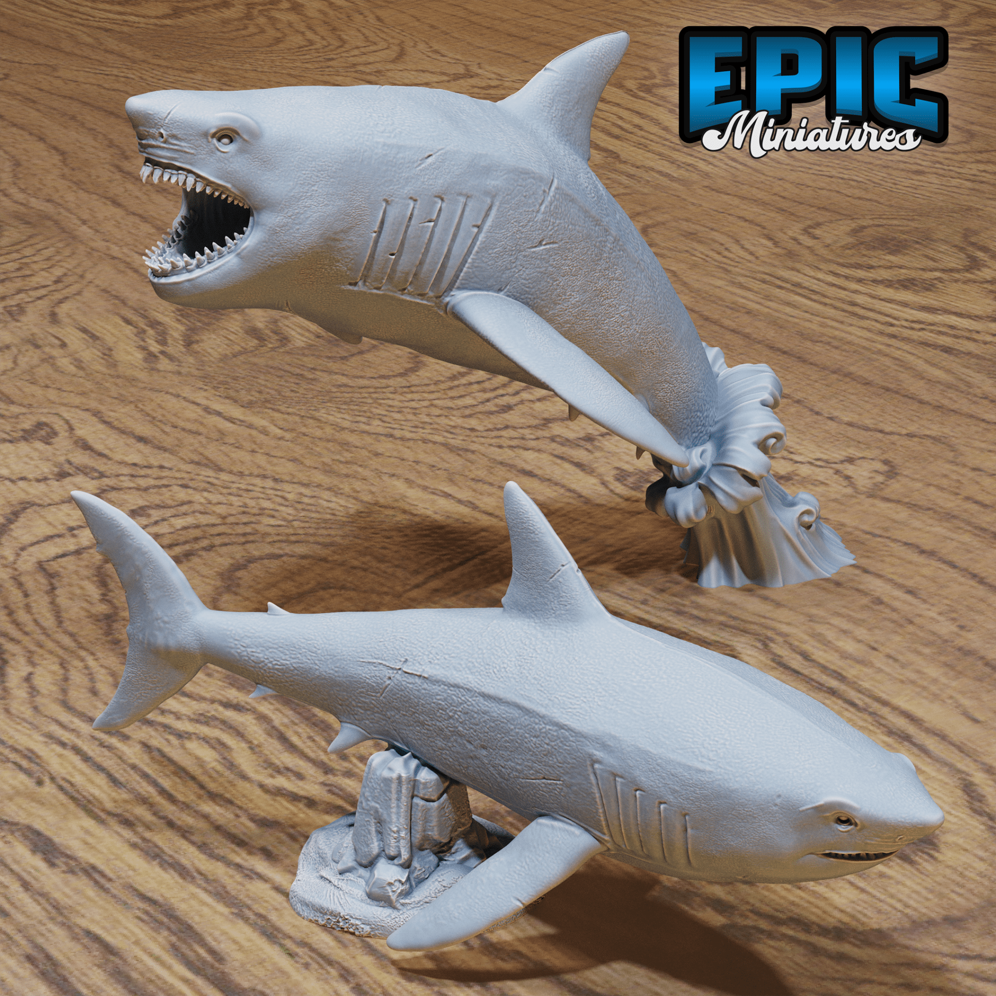 Great White Shark 4821 - 4822 by Epic Miniatures - Mysterious Ocean | DnD Tabletop Miniatures (28mm Scale) | Buy Online from The Home Crafters