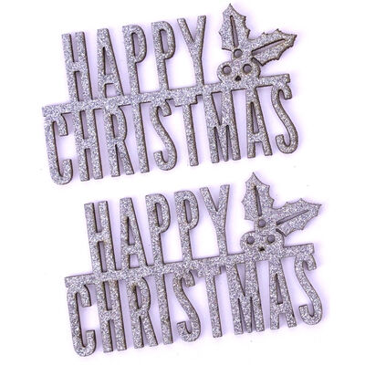 Simply Creative Silver Glittered Wooden Sentiment - Happy Christmas