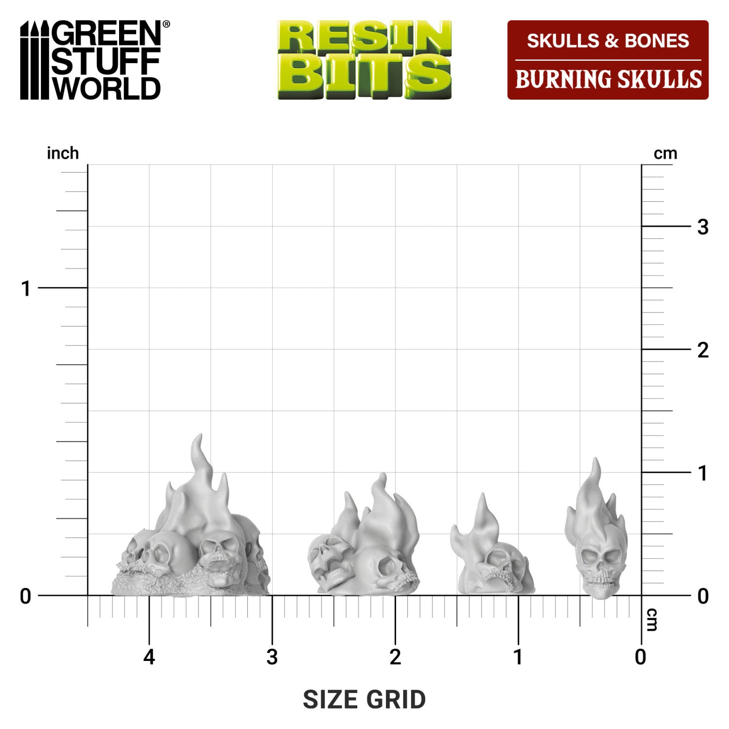 Resin Bits: Skulls & Bones - 1:48-1:35 Burning Skulls - 30pc | Buy Online from The Home Crafters