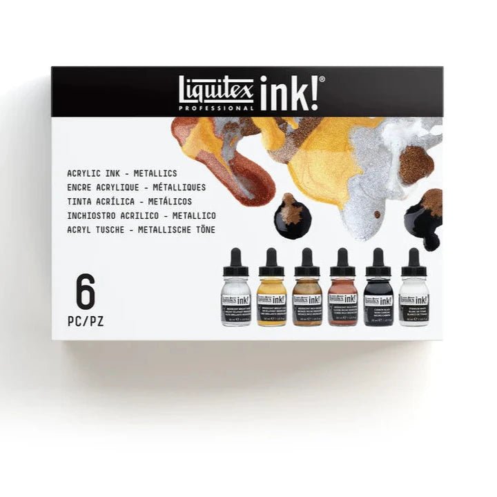 Liquitex Acrylic Ink Set: 6 x 30ml - Metallics | Buy Online from The Home Crafters