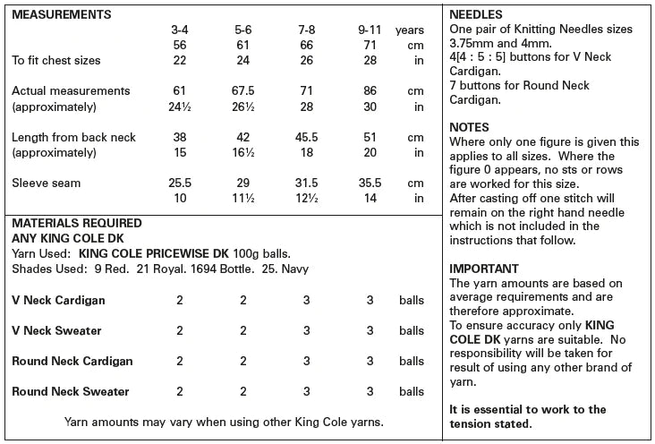 King Cole Childs 'Easy Knit' School Sweater & Cardigan Knitting Pattern 5541 - Double Knit | Buy Online from The Home Crafters
