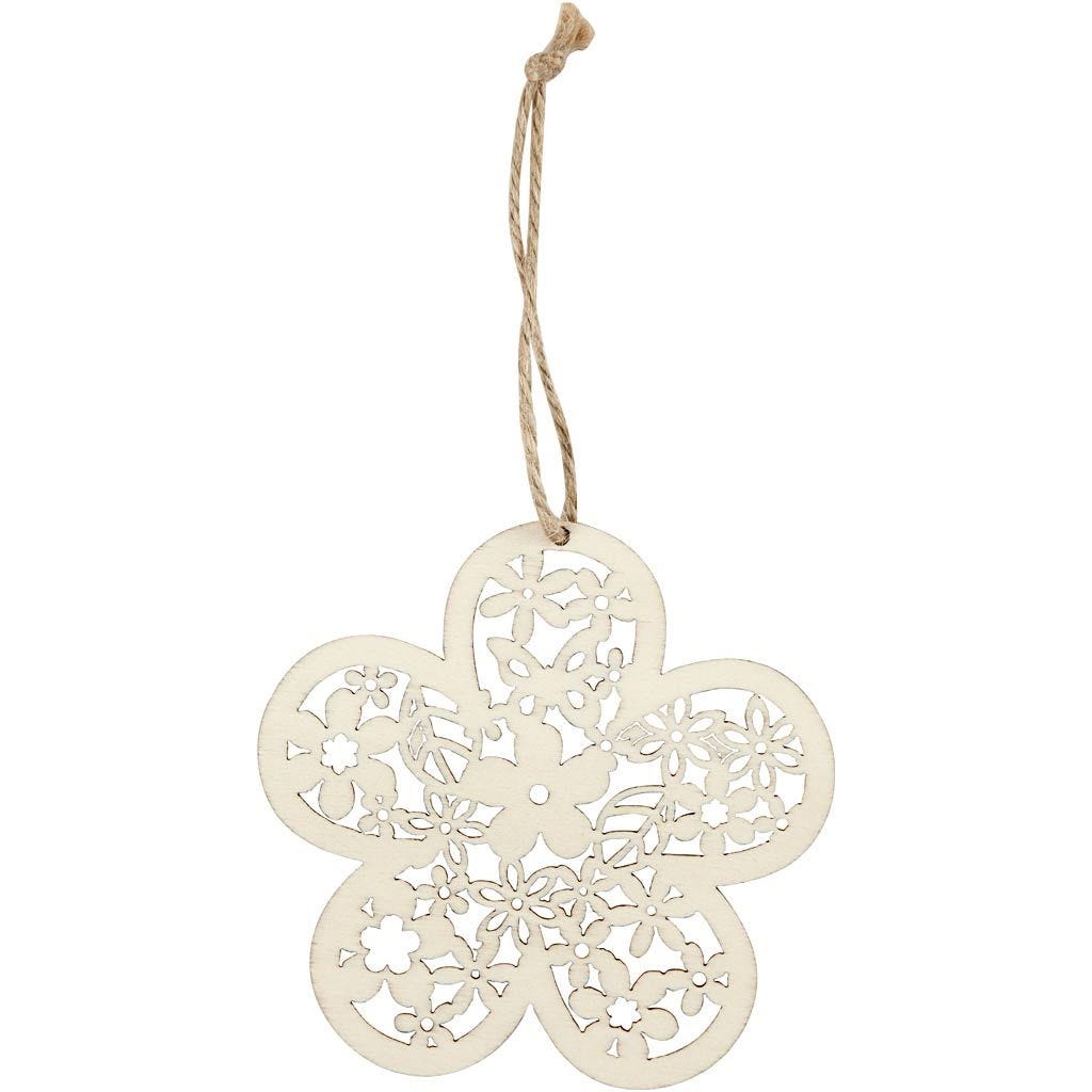 Large Wooden Filigree Hanging Ornament - 10cm