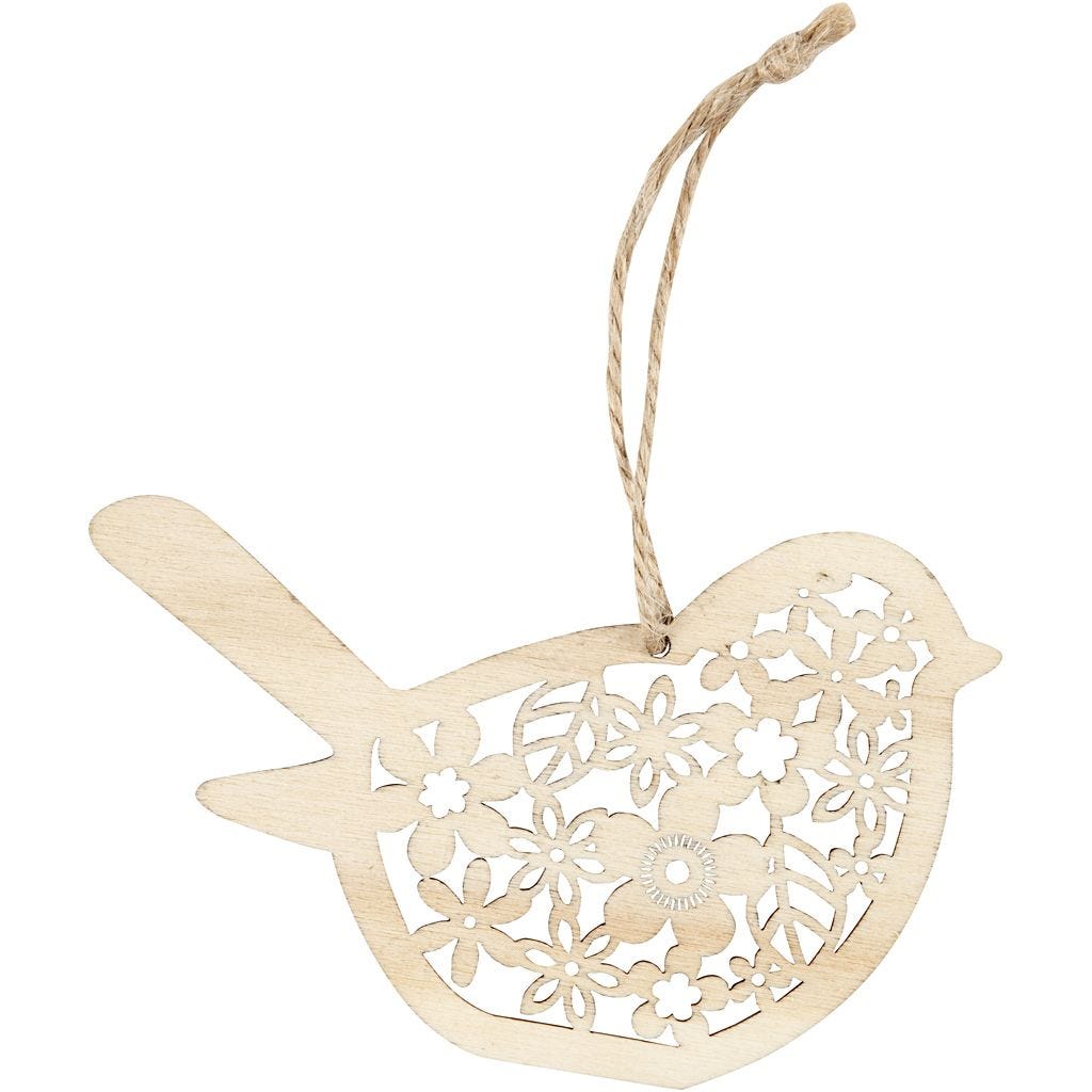 Large Wooden Filigree Hanging Ornament - 10cm