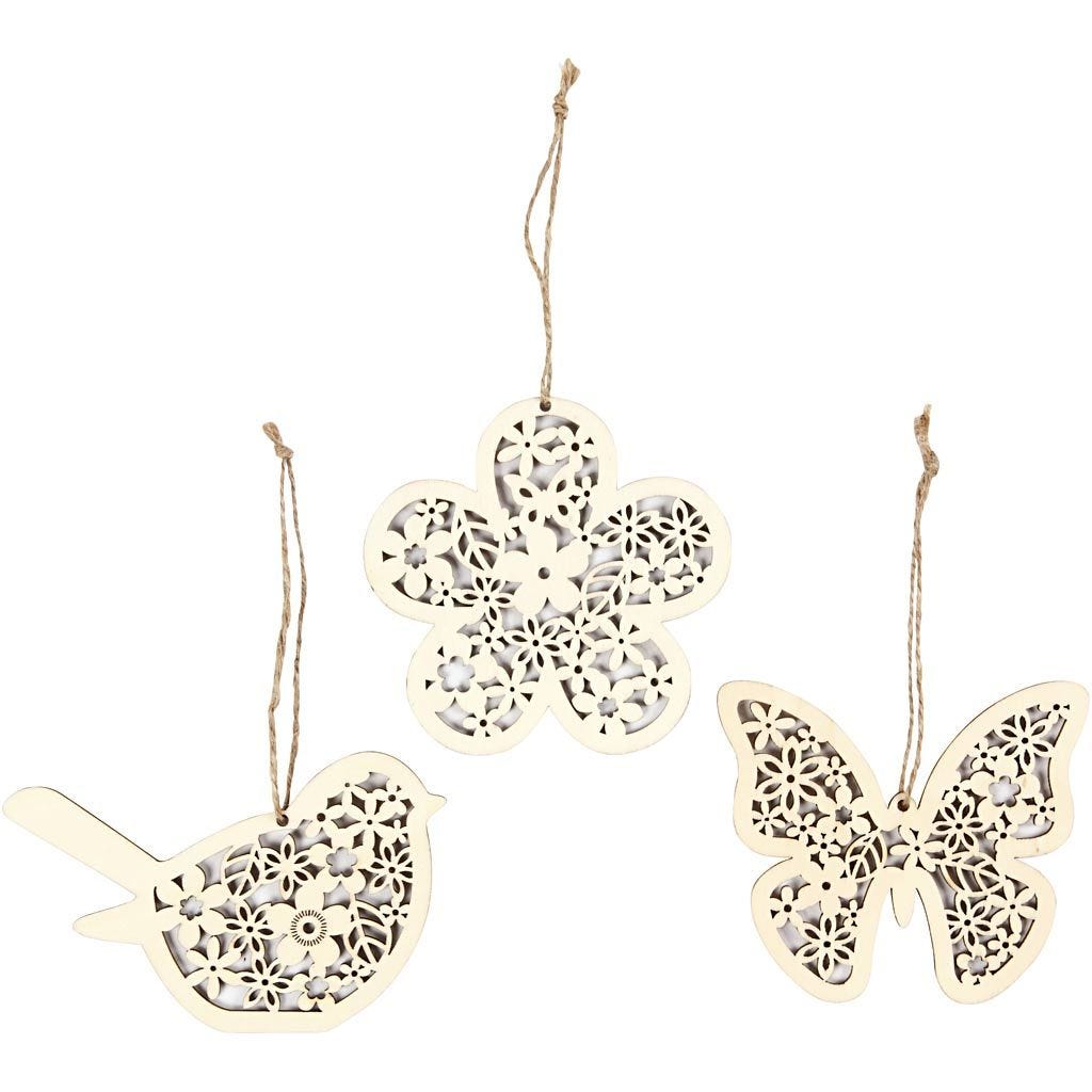 Large Wooden Filigree Hanging Ornament - 10cm