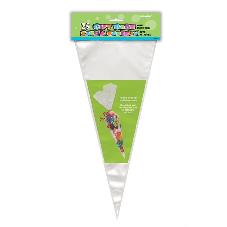 Clear Large Cone Cellophane Bags - 25pk