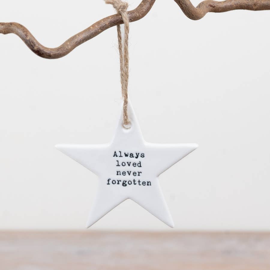 ‘Never Forgotten’ Hanging Ceramic Memorial Star – 8.5cm