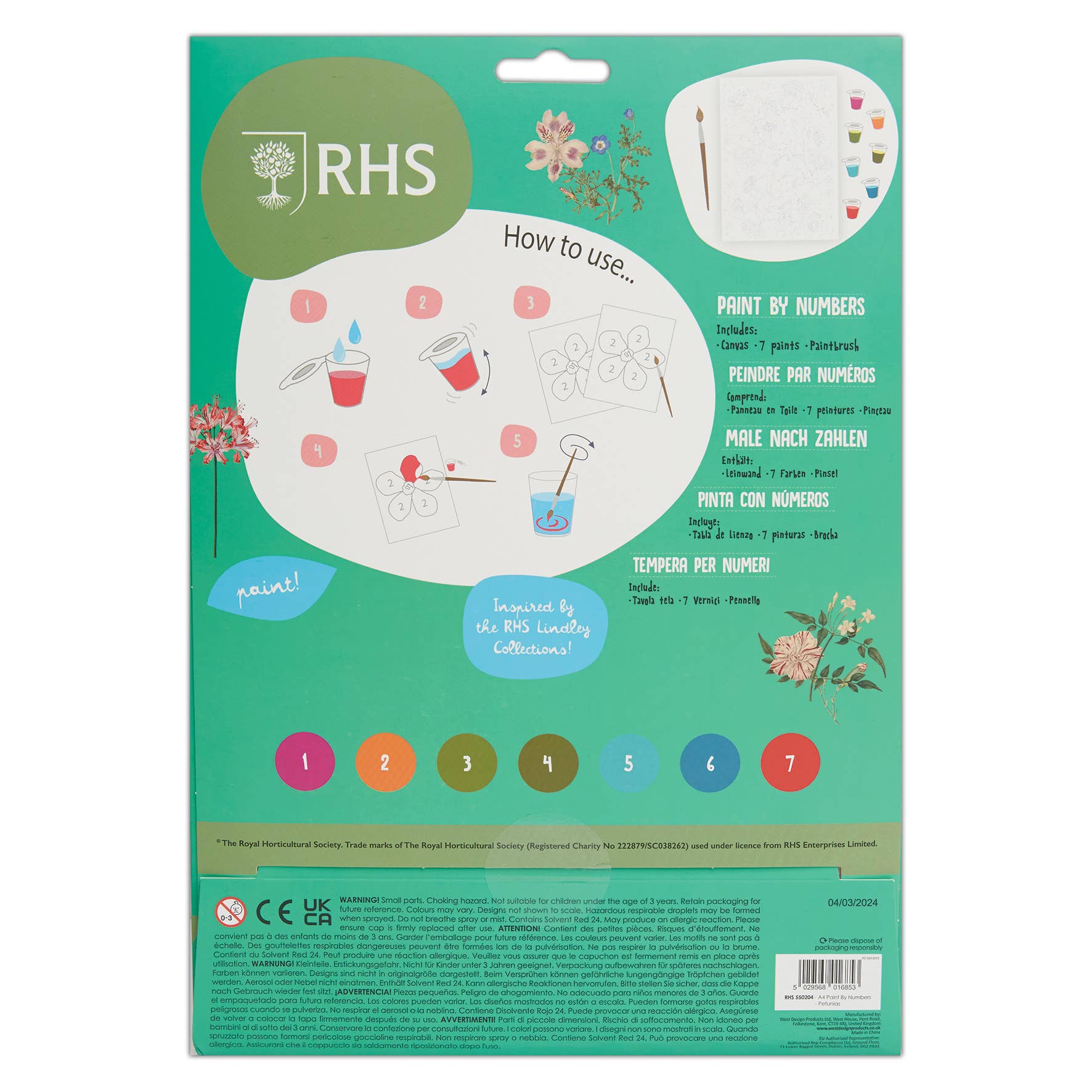 RHS Paint By Numbers For Kids: Blooms | Buy Online from The Home Crafters