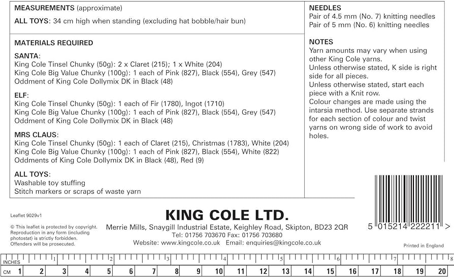 King Cole 'Easy Knit' Novelty Christmas Toys Knitting Pattern 9029 - Chunky