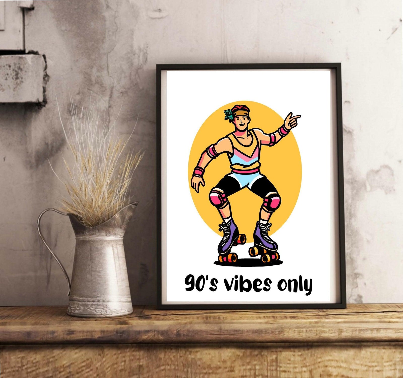 90s Vibes Only – Retro Roller Skater Art Print | Buy Online from The Home Crafters