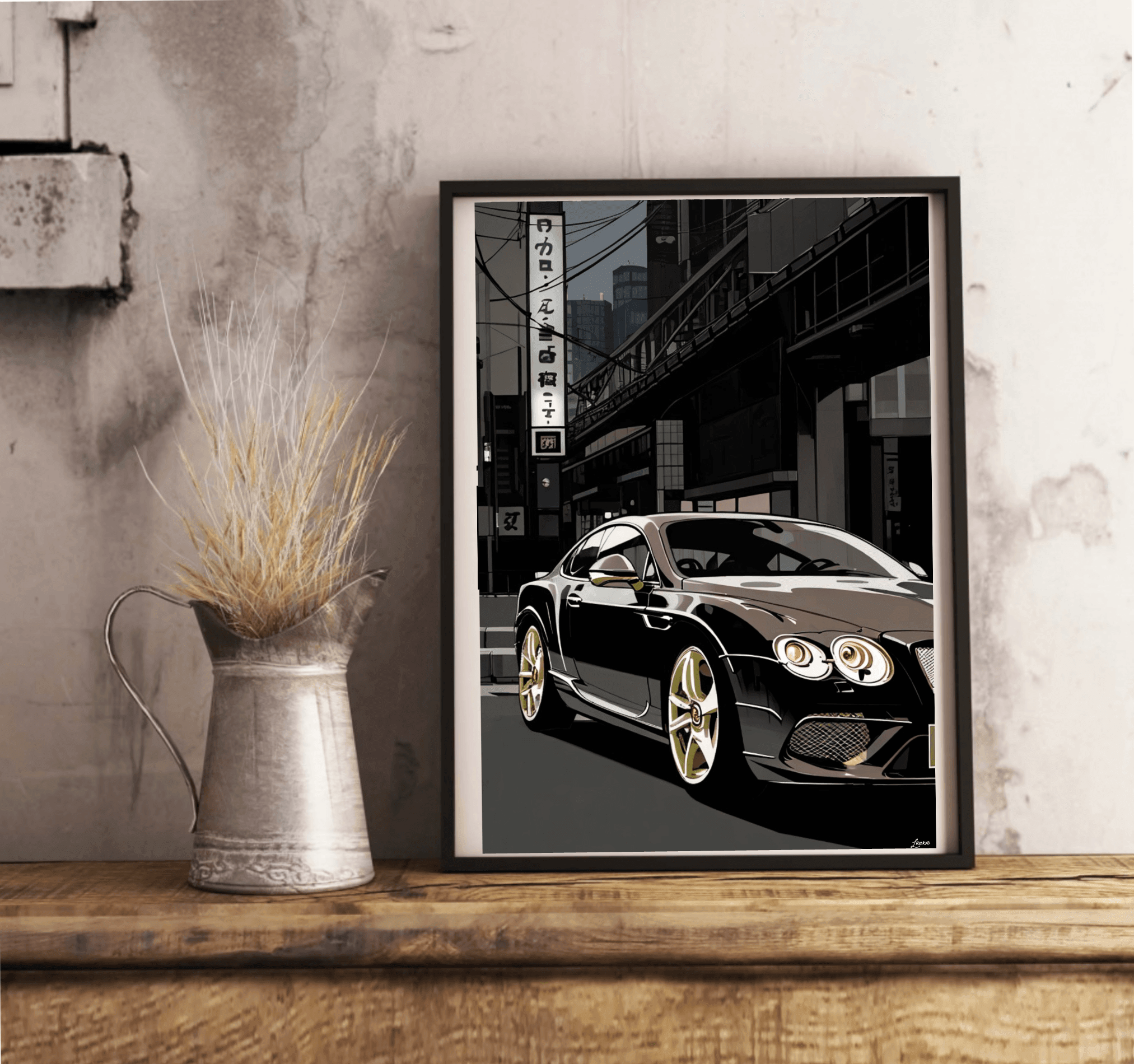 British Luxury Car in Tokyo Print | Neon City Wall Art | Buy Online from The Home Crafters