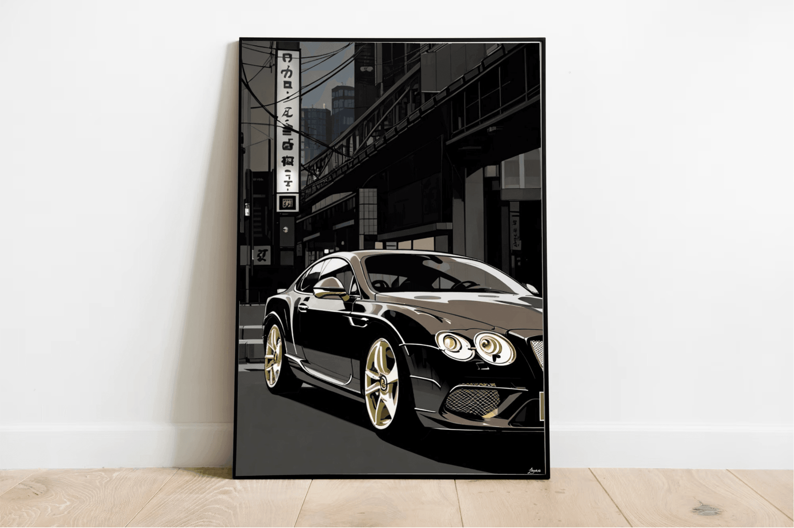 British Luxury Car in Tokyo Print | Neon City Wall Art | Buy Online from The Home Crafters