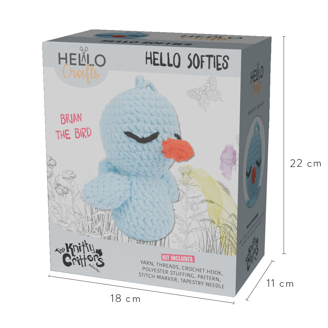 Knitty Critters Hello Softies Crochet Kit: Brian The Bird