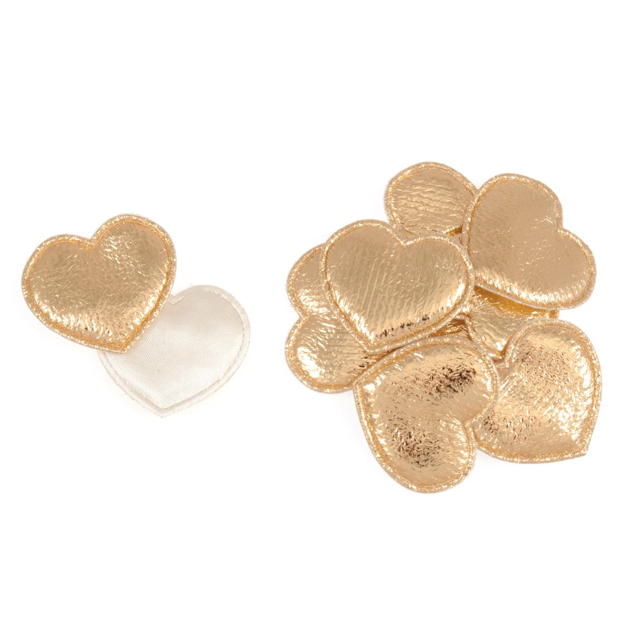 Hearts: Satin Velvet: 3cm: Gold: 10pk | Buy Online from The Home Crafters