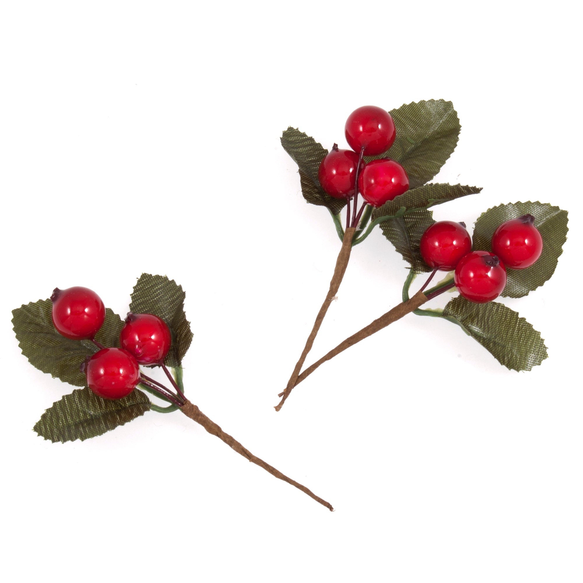 Large Red Berry Pick with Leaves - 3pc