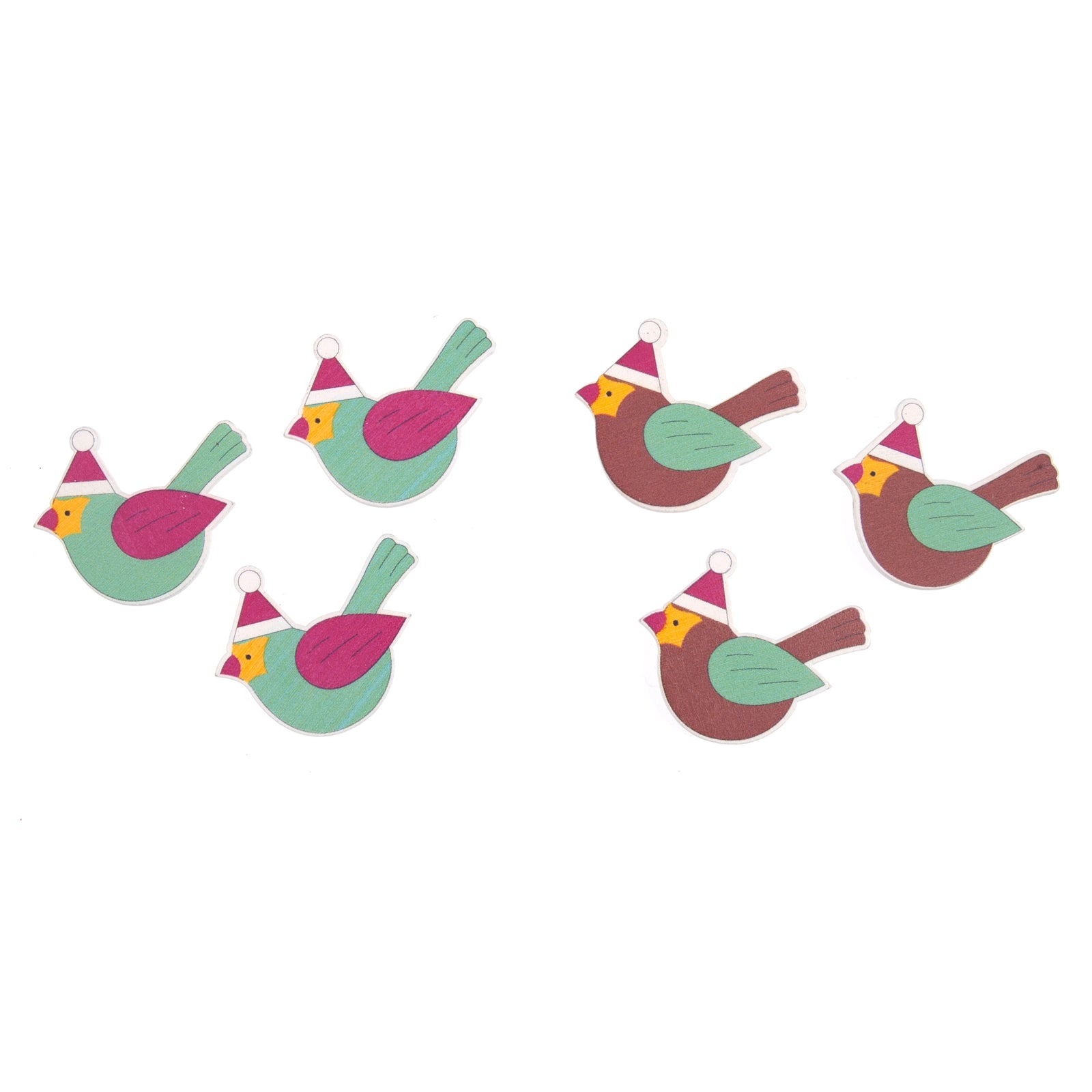 Christmas Craft Embellishments: Bird in a Christmas Hat - 6pc