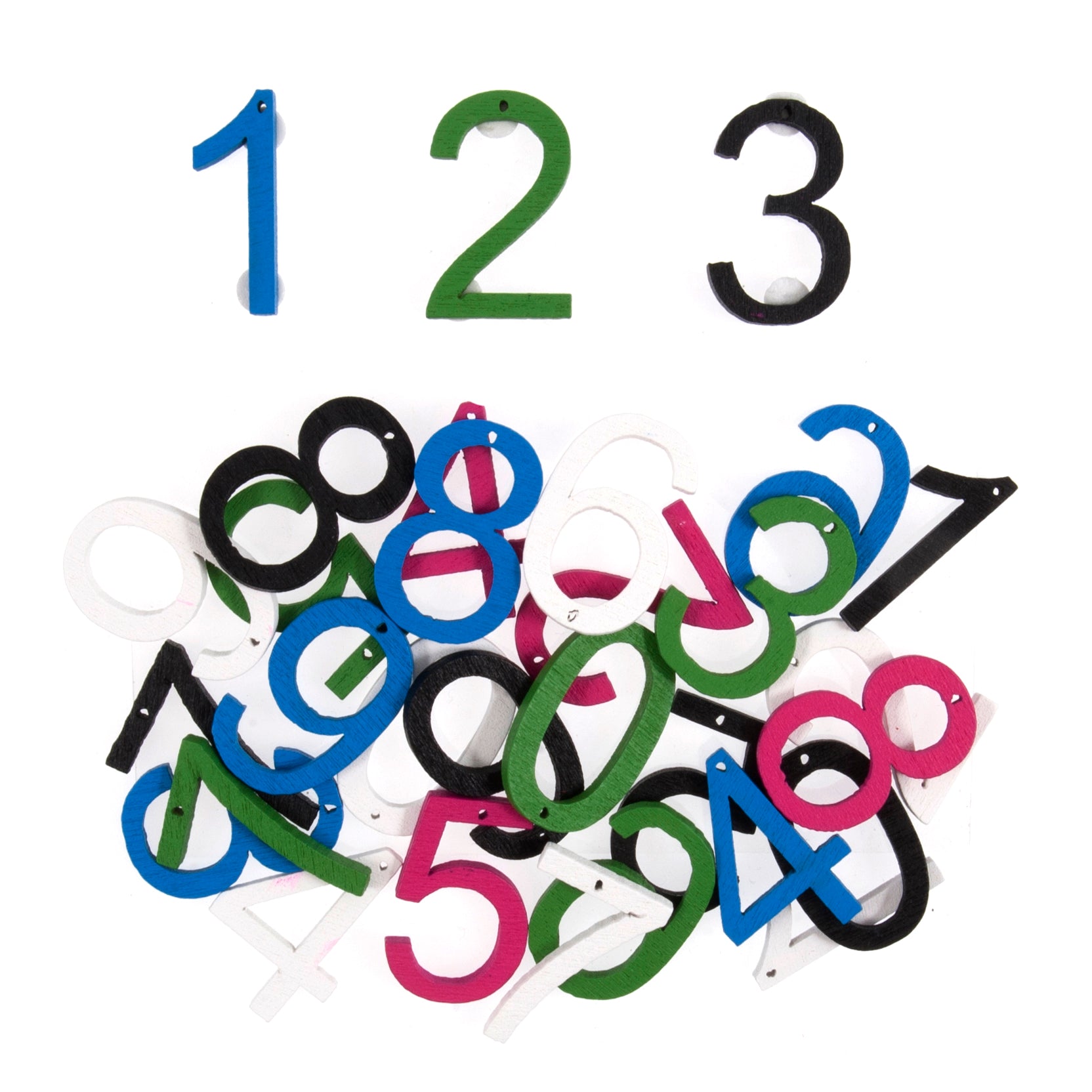 Craft Embellishments: Coloured Wooden Numbers - 30pc